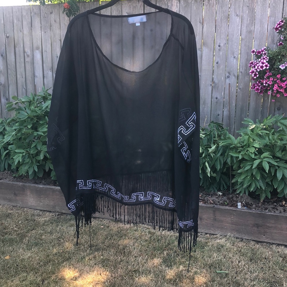 Sheer shirt/ coverup with fringe detail